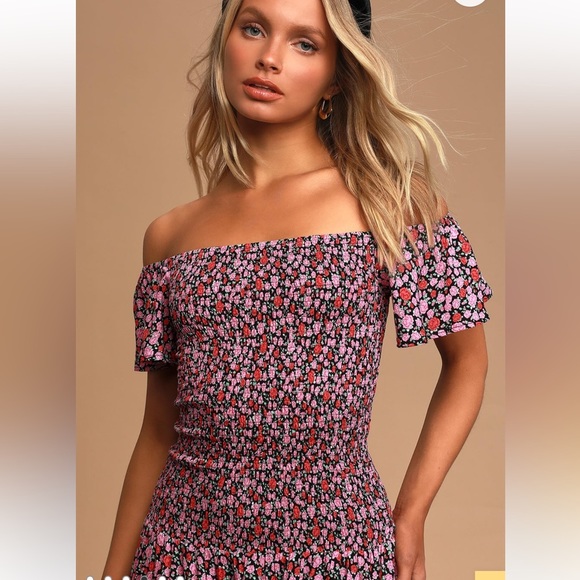 LULUS Such A Darling Sweet Floral Print Off Shoulder Dress. Size S - Picture 4 of 7